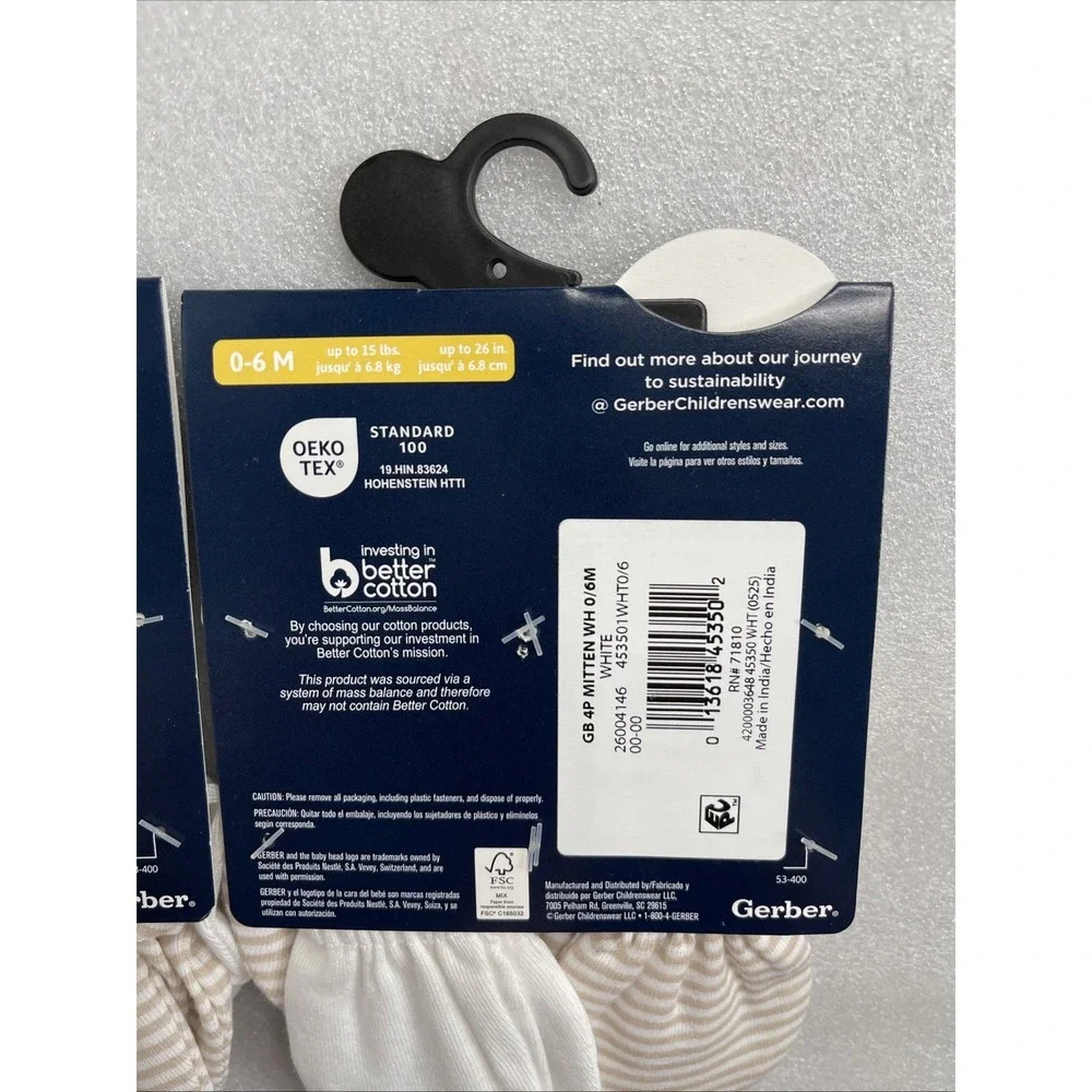 8 Pack Gerber Mittens No Scratch Neutral‎ Colors Unisex Baby 0-6 Months NEW